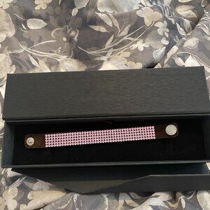 Swarovski Pink Crystal Stud leather strap bracelet - snap closure -
